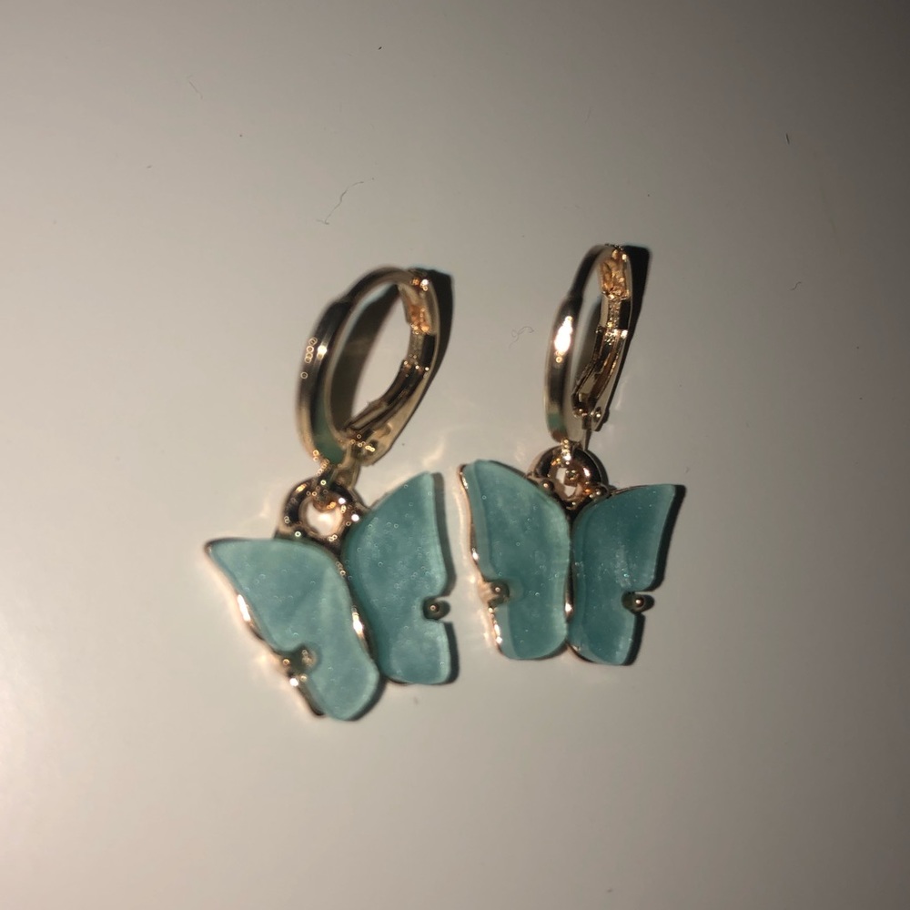 Blue Butterfly Huggie Earrings
